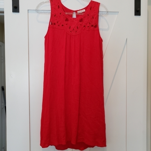 Anthropologie Jane & Delancey  Crochet Trim Red Shift Dress - Picture 1 of 6